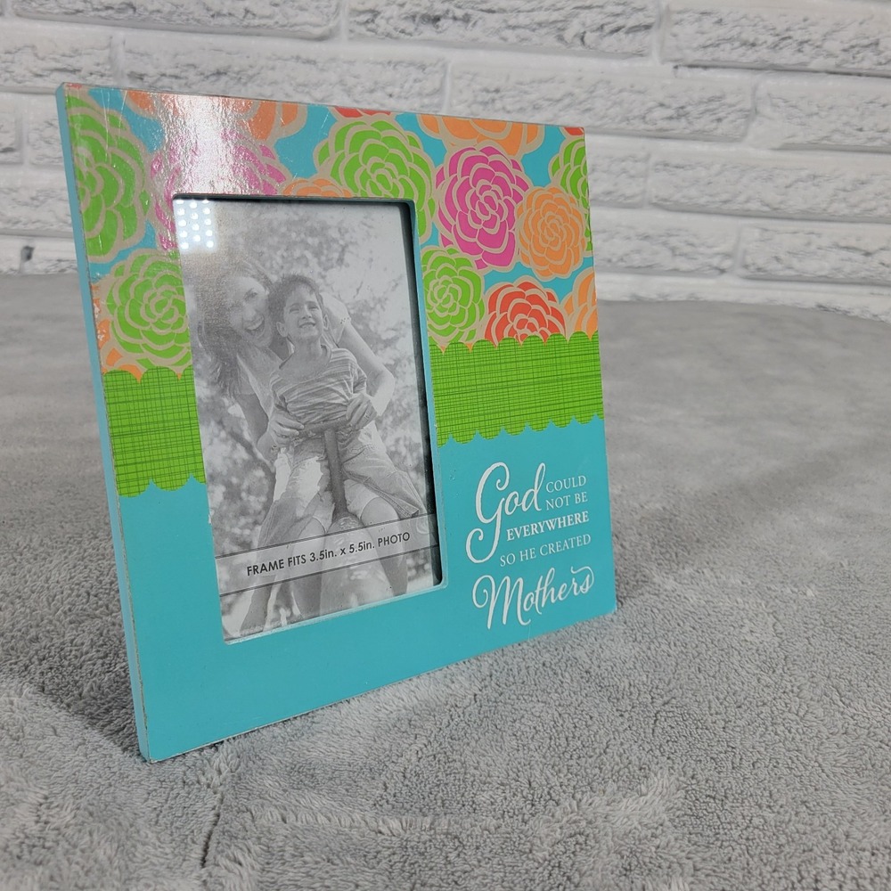 Mothers Day Photo Frame God Created Mothers Blue Floral Wooden Picture 3.5x5.5